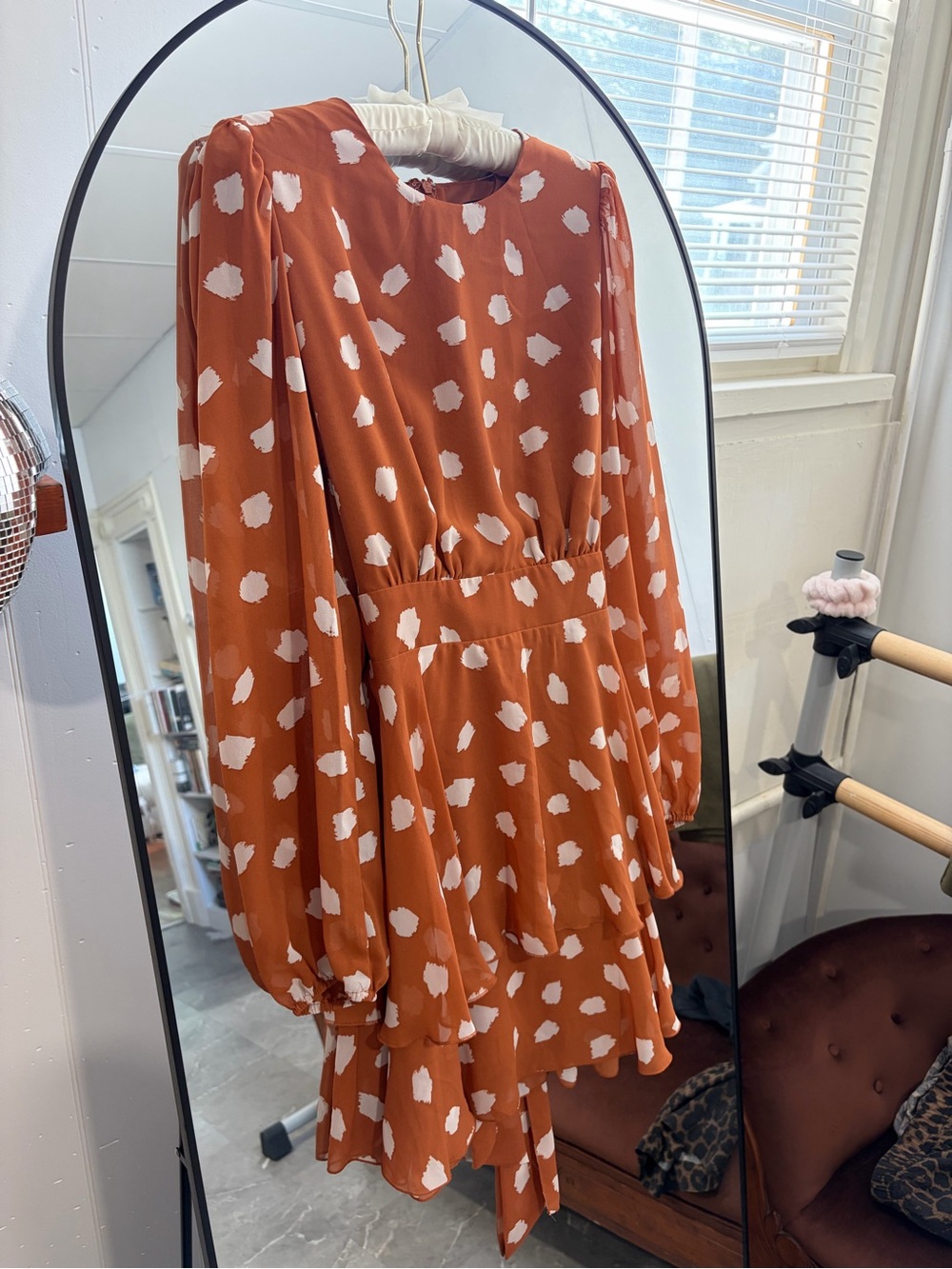 Forever 21 Rust Long-Sleeve Polka Dot Mini Dress